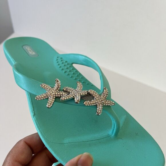 Oka B Ryann Star Fish Embellished Flip Flops Sea Glass Beach Vacation Size 7 - Picture 11 of 12